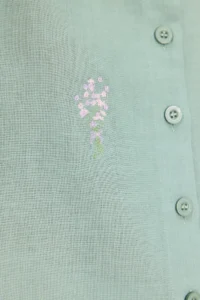 TRENDYOLMİLLA Khaki Flower Embroidery Detailed Cotton Oversized Wide Cut Weaving Shirt - Image 6