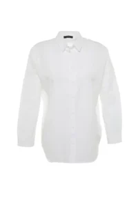TRENDYOLMİLLA Ecru Cotton Oversized Wide Pattern Weaving Shirt - Image 6
