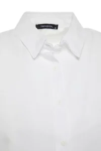 TRENDYOLMİLLA Ecru Cotton Oversized Wide Pattern Weaving Shirt - Image 8