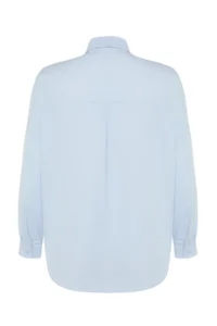 TRENDYOLMİLLA Light Blue Cotton Oversized Wide Pattern Weaving Shirt - Image 11