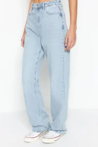 TRENDYOLMİLLA Mavi High Waist Straight Plain Kesim 100% Cotton Non-Stretch jeans - Image 5