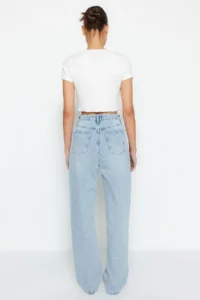 TRENDYOLMİLLA Mavi High Waist Straight Plain Kesim 100% Cotton Non-Stretch jeans - Image 6