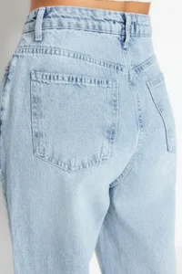 TRENDYOLMİLLA Mavi High Waist Straight Plain Kesim 100% Cotton Non-Stretch jeans - Image 8