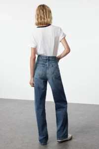 TRENDYOLMİLLA Navy Blue High Waist Wide Leg Wide Leg 100% Cotton Non-Stretch jeans - Image 5