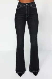 TRENDYOLMİLLA Black Contrast Stitched High Waist Middle Flexible Flare Spanish jeans - Image 5