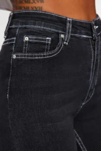 TRENDYOLMİLLA Black Contrast Stitched High Waist Middle Flexible Flare Spanish jeans - Image 6
