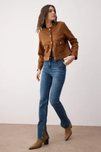 TRENDYOLMİLLA Dark Blue slit High Waist Bootcut comfort/Flexible jeans - Image 2