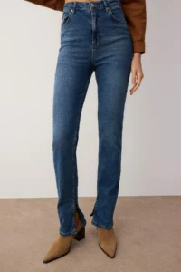 TRENDYOLMİLLA Dark Blue slit High Waist Bootcut comfort/Flexible jeans - Image 3