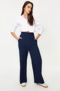 TRENDYOLMİLLA Navy Blue Wide Leg/Wide Leg Elastic Waist Weaving Pants - Image 10