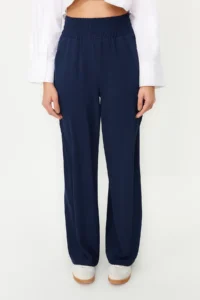 TRENDYOLMİLLA Navy Blue Wide Leg/Wide Leg Elastic Waist Weaving Pants - Image 11
