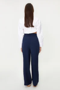 TRENDYOLMİLLA Navy Blue Wide Leg/Wide Leg Elastic Waist Weaving Pants - Image 13