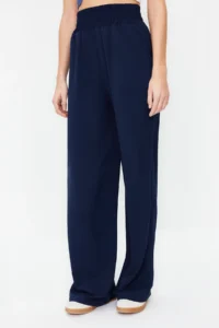 TRENDYOLMİLLA Navy Blue Wide Leg/Wide Leg Elastic Waist Weaving Pants - Image 5