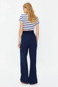 TRENDYOLMİLLA Navy Blue Wide Leg/Wide Leg Elastic Waist Weaving Pants - Image 7
