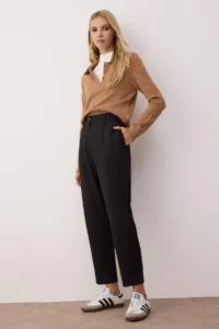TRENDYOLMİLLA Black Carrot High Waist polyviscone Weaving Dress Pants - Image 2