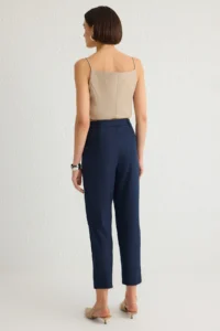 TRENDYOLMİLLA Navy Blue Carrot High Waist polyviscone Weaving Pants - Image 5
