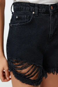 TRENDYOLMiLLA Black Ripped High Waist Mini denim Shorts - Image 5