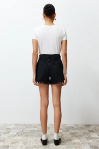 TRENDYOLMiLLA Black Ripped High Waist Mini denim Shorts - Image 6