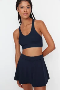 TRENDYOLMİLLA Navy Blue 2 Layer OF shorts Tennis Knitting Sports Shorts Skirt
