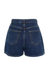 TRENDYOLMiLLA Dark Blue Front buttoned High Waist Mini denim Shorts - Image 8