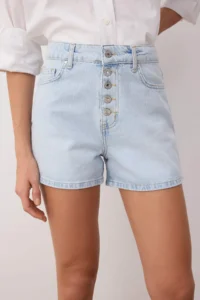 TRENDYOLMiLLA Ice Blue Front buttoned High Waist Mini denim Shorts - Image 3