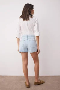 TRENDYOLMiLLA Ice Blue Front buttoned High Waist Mini denim Shorts - Image 4