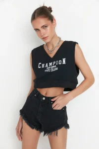 TRENDYOLMiLLA Black Ripped High Waist Mini denim Shorts