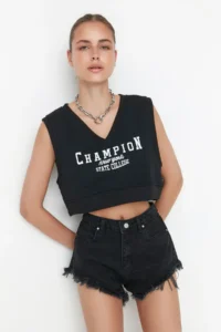 TRENDYOLMiLLA Black Ripped High Waist Mini denim Shorts - Image 2