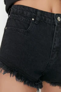 TRENDYOLMiLLA Black Ripped High Waist Mini denim Shorts - Image 4