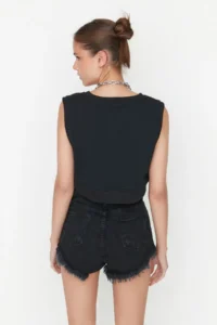 TRENDYOLMiLLA Black Ripped High Waist Mini denim Shorts - Image 5