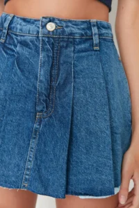 TRENDYOLMiLLA Mavi pleated Regular Waist Mini denim Shorts Skirt - Image 5