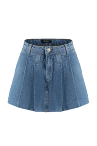 TRENDYOLMiLLA Mavi pleated Regular Waist Mini denim Shorts Skirt - Image 7