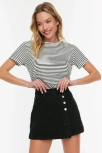 TRENDYOLMiLLA Black Button Detailed Double breasted High Waist denim Shorts Skirt