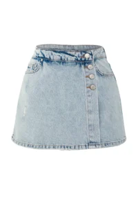 TRENDYOLMiLLA Mavi Button Detailed Double breasted High Waist denim Shorts Skirt - Image 6