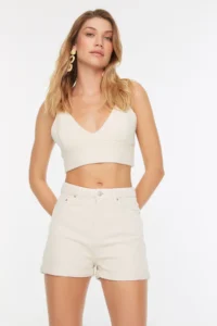 TRENDYOLMiLLA Stone High Waist Mini denim Shorts - Image 2