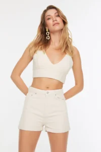 TRENDYOLMiLLA Stone High Waist Mini denim Shorts - Image 3