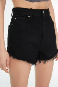TRENDYOLMiLLA Black Leg Tassel Detailed High Waist Mini Denim Shorts - Image 4