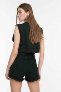 TRENDYOLMiLLA Black Ripped High Waist Mini denim Shorts - Image 4