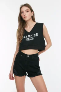 TRENDYOLMiLLA Black Ripped High Waist Mini denim Shorts - Image 5