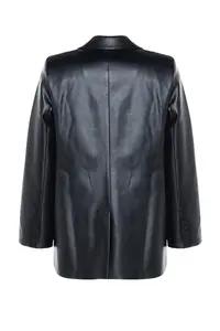 TRENDYOLMİLLA Black Weaving Oversized Faux Leather Blazer Jacket - Image 8