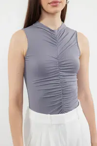 TRENDYOLMİLLA Light Anthracite Gather Detailed Flexible snaps Knitting Bodysuit .D.00006 - Image 3