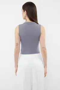 TRENDYOLMİLLA Light Anthracite Gather Detailed Flexible snaps Knitting Bodysuit .D.00006 - Image 5