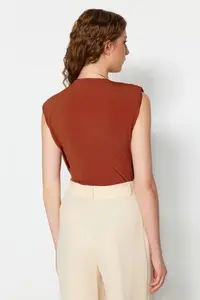 TRENDYOLMİLLA Cinnamon padded Double breasted Yaka Flexible snaps Knitting Bodysuit .D.00007 - Image 6