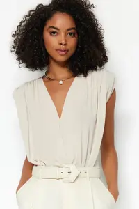 TRENDYOLMİLLA Stone padded Double breasted Yaka Flexible snaps Knitting Bodysuit .D.00007