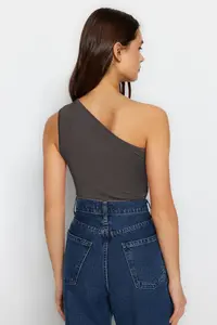 TRENDYOLMİLLA Anthracite Asymmetric Collar Cut Out Detailed Flexible snaps Knitting Bodysuit .D.00014 - Image 5