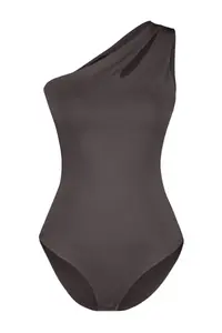 TRENDYOLMİLLA Anthracite Asymmetric Collar Cut Out Detailed Flexible snaps Knitting Bodysuit .D.00014 - Image 6