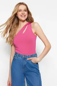 TRENDYOLMİLLA Pink Asymmetric Collar Cut Out Detailed Flexible snaps Knitting Bodysuit .D.00014 - Image 2