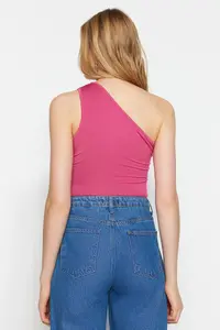TRENDYOLMİLLA Pink Asymmetric Collar Cut Out Detailed Flexible snaps Knitting Bodysuit .D.00014 - Image 6