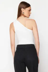 TRENDYOLMİLLA White Asymmetric Collar Cut Out Detailed Knitting Bodysuit with Bottom Snaps .D.00014 - Image 6