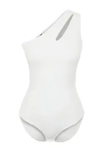 TRENDYOLMİLLA White Asymmetric Collar Cut Out Detailed Knitting Bodysuit with Bottom Snaps .D.00014 - Image 7
