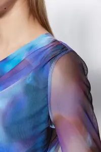 TRENDYOLMİLLA Mavi Patterned Tulle Sheer Back Fitted Flexible snaps Knitting Bodysuit .D.00024 - Image 4
